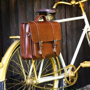 NEW Leather bicycle bag BUSINESS RIDE, leather pannier, gift for cyclists, hand-crafted, brown image 10