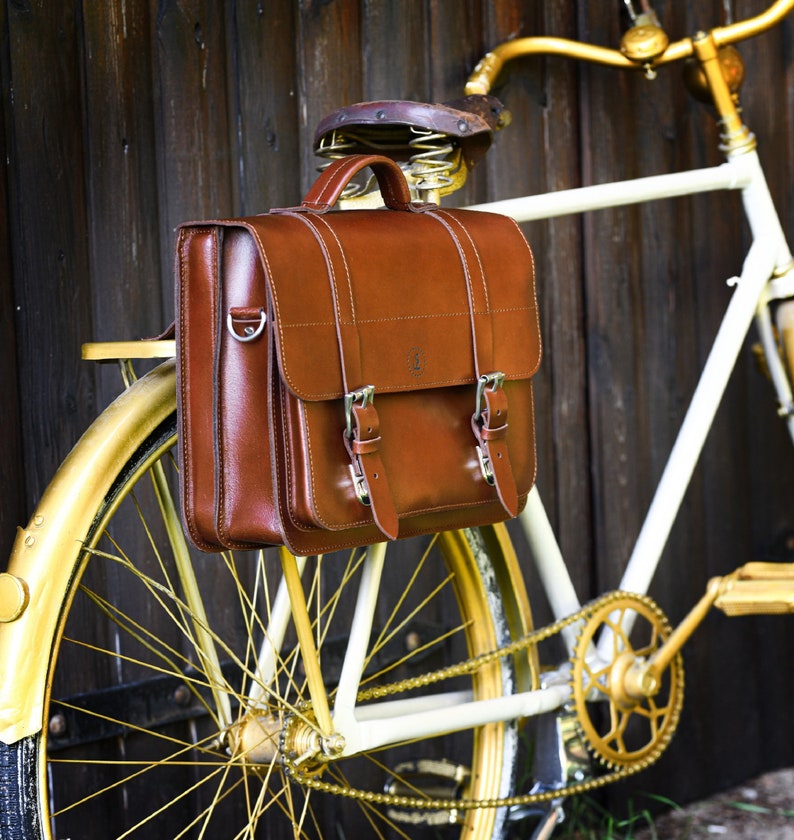 NEW Leather bicycle bag BUSINESS RIDE, leather pannier, gift for cyclists, hand-crafted, brown image 10