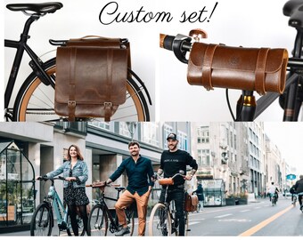 Leather bicycle panniers, bicycle shoulder bag, bike panniers, gifts for cyclists, leather panniers and Handlebar Bag