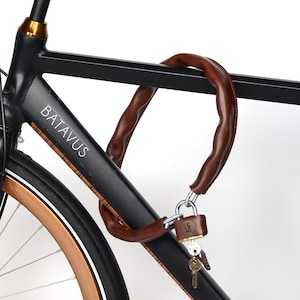 NEW! Leather chain bicycle lock with certified brass padlock, classic design, gifts for him, gifts for her, gifts for cyclist, cycling gifts