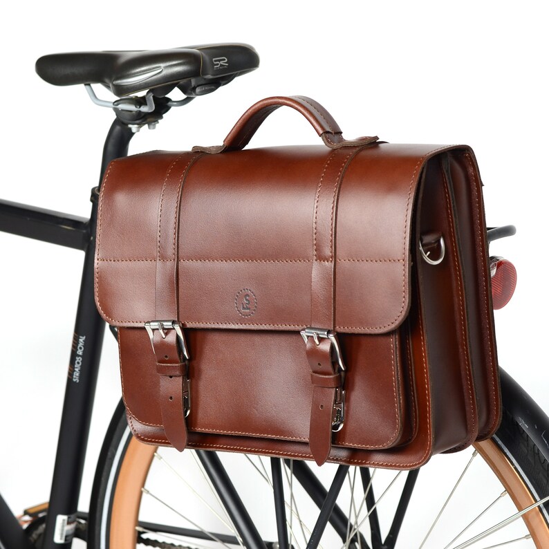 NEW Leather bicycle bag BUSINESS RIDE, leather pannier, gift for cyclists, hand-crafted, brown image 2