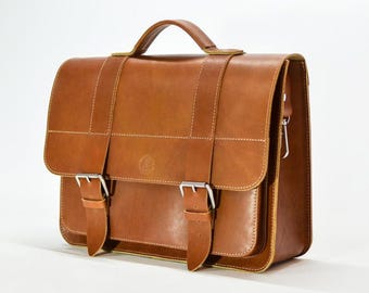 Handcrafted Cognac Leather Bicycle Pannier Bag, Business Ride II