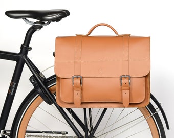 NEW!  Leather bicycle bag BUSINESS RIDE, leather pannier, gift for cyclists, hand-crafted, caramel