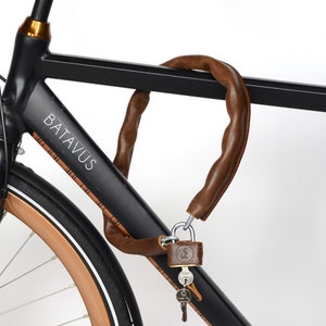 NEW! Leather chain bicycle lock with certified brass padlock, classic design, gifts for him, gifts for her, gifts for cyclist, cycling gifts