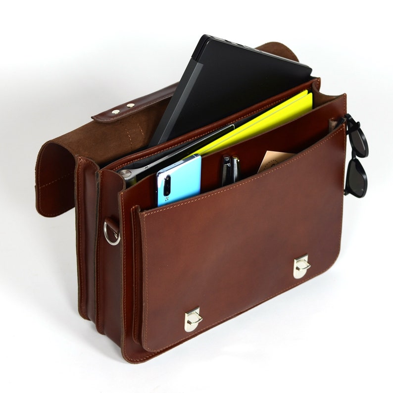 NEW Leather bicycle bag BUSINESS RIDE, leather pannier, gift for cyclists, hand-crafted, brown image 5