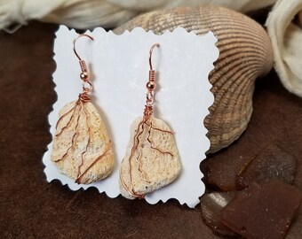 Copper Wire Wrapped Shell Earrings - Handmade Wire Wrapped Jewelry
