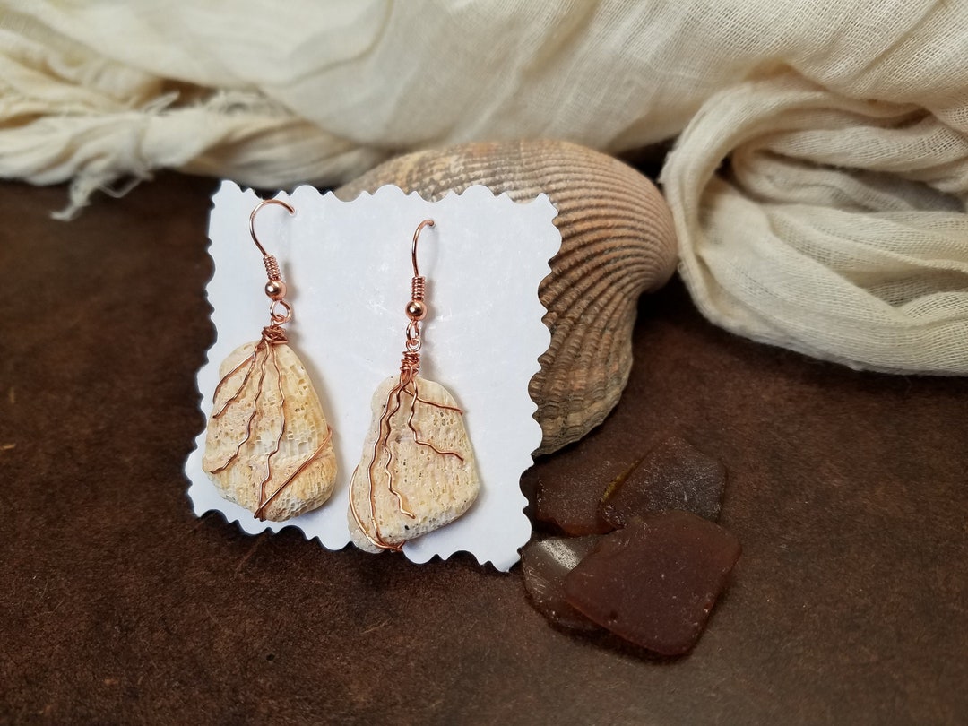 Copper Wire Wrapped Shell Earrings - Handmade Wire Wrapped Jewelry - Etsy