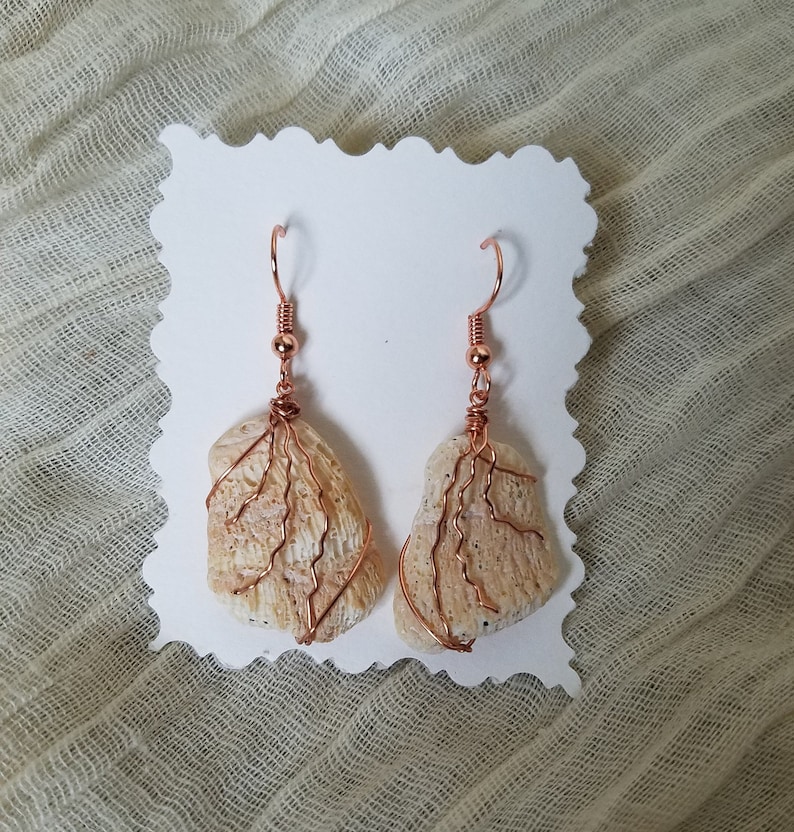Copper Wire Wrapped Shell Earrings - Handmade Wire Wrapped Jewelry - Etsy