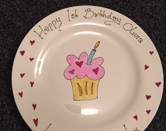 Personalised hand painted birthday cupcake plate