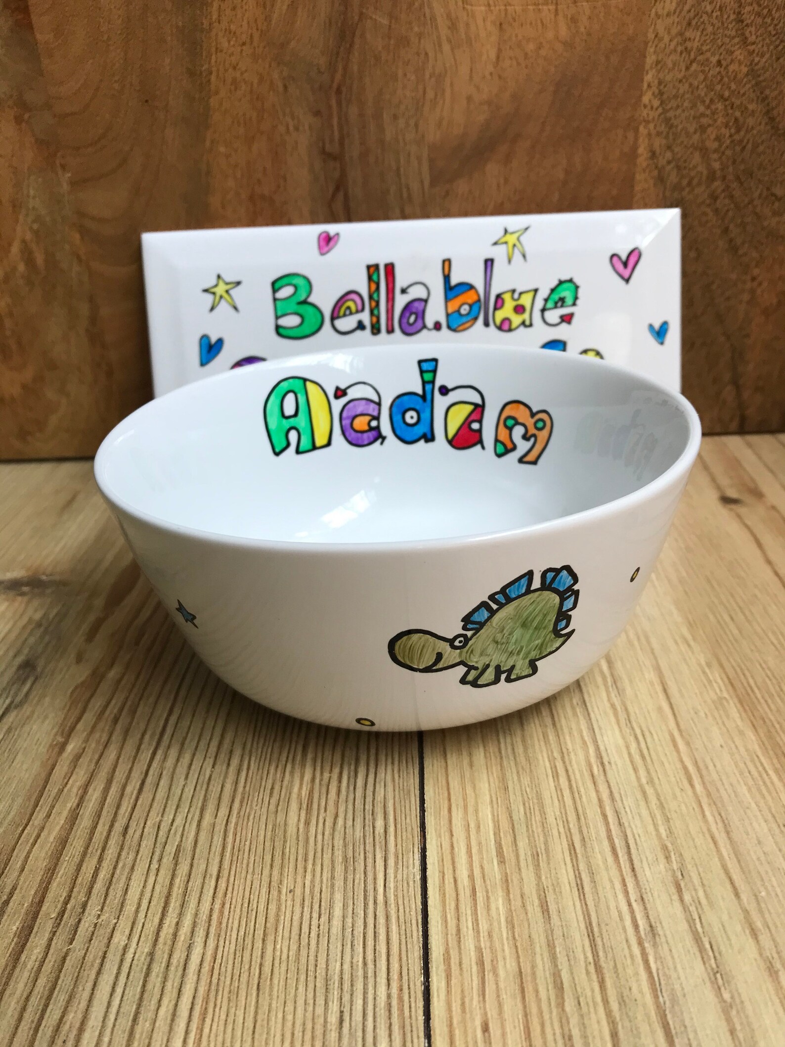 Hand painted personalised dinosaurs cereal bowl. Personalised Etsy