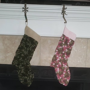 Crochet Christmas Stocking, Christmas stockings, Customizable, Camouflage Christmas Stockings, Military Camo, Hunting Camouflage, Pink Camo