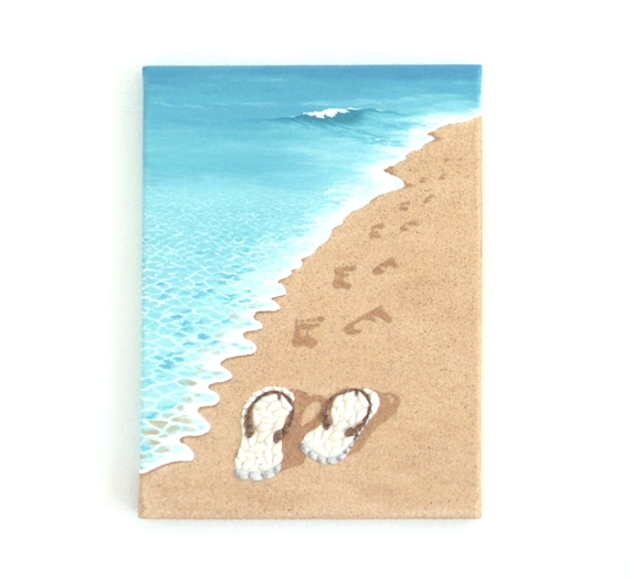 Flipflops Footprints in Sand Seashell Mosaic Wall Art