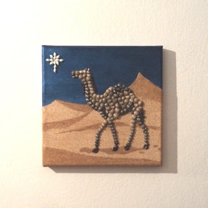 Cammello di Natale in conchiglia Mosaico su sabbia 3D Wall Art, Star of Bethlehem Christmas Decor, Nascita tradizionale di Gesù, Segno di Natale