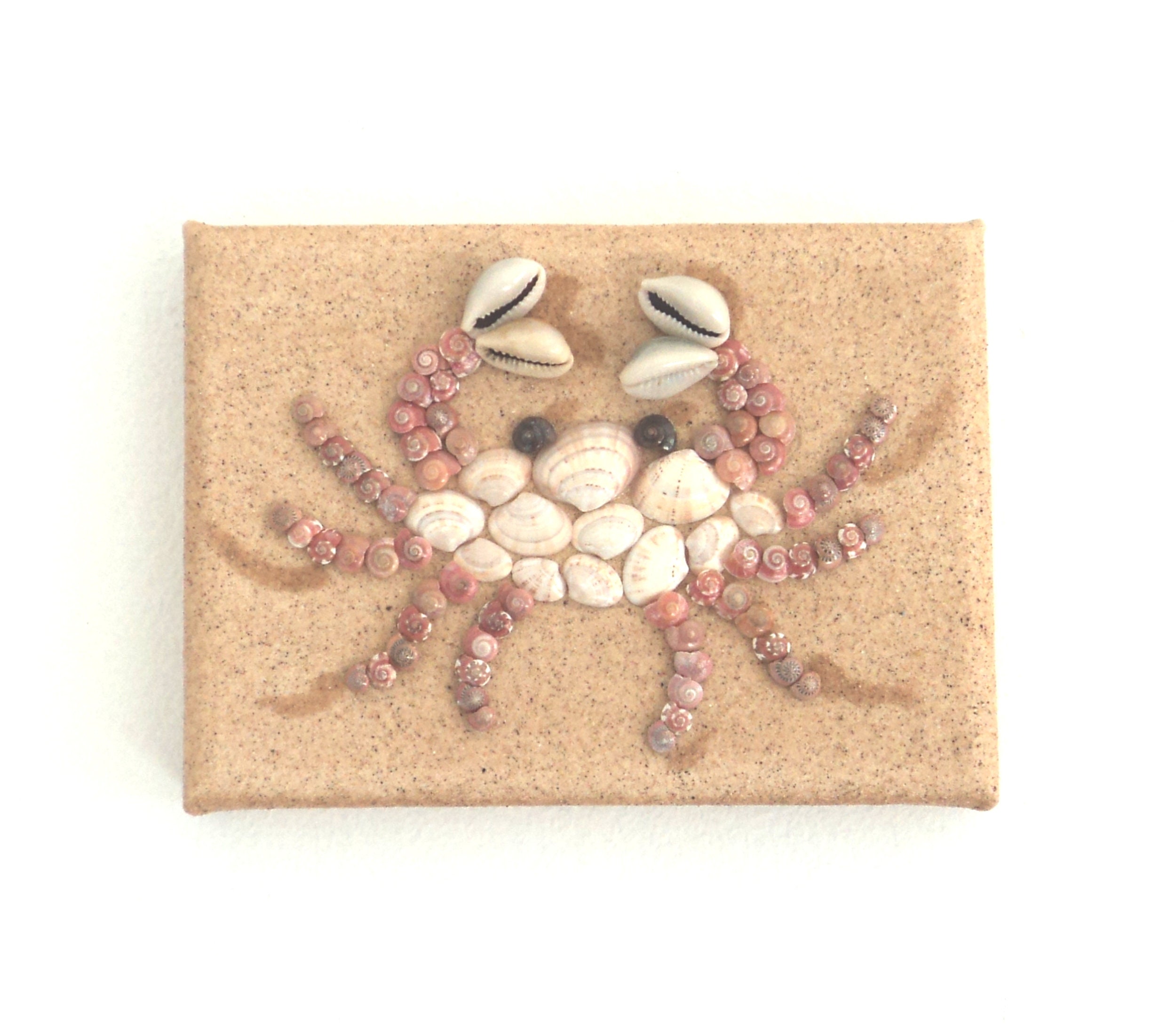Crabe en mosaïque de coquillages sur l'art mural 3D de sable, crabe rose sur la plage, art mural naturel, crabe d'art de galets, crabe de mer naturel pour la décoration murale de la maison