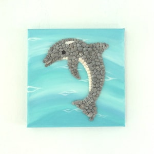 Dolphin in Seashell Mosaic 3D Wall Art, Dolphin Painting, Dolphin in the Sea Ocean Life Art, Underwater Dolphin Scene, Beach House Decor