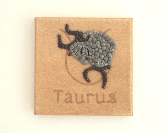 Taurus Star Sign In Seashell Mosaïque et sable 3D Wall Art, Taurus Zodiac Gift, Natural Wall Art, Taurus Wall Art, Taurus Home Decor Decor