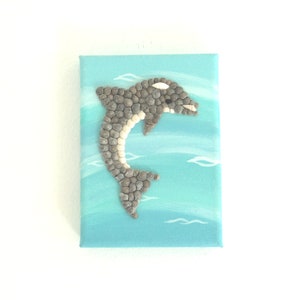 Dolphin in Seashell Mosaic 3D Wall Art, Dolphin in the Sea Painting, Underwater Dolphin Scene, Dolphin Ocean Life Art, Beach House Decor