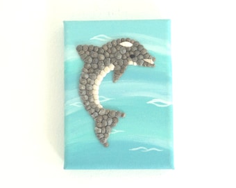 Dolphin in Seashell Mosaic 3D Wall Art, Dolphin in the Sea Painting, Underwater Dolphin Scene, Dolphin Ocean Life Art, Beach House Decor