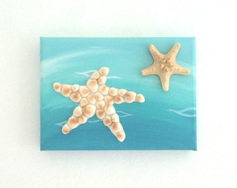 Étoile de mer dans la mer en mosaïque de coquillages, déco étoile de mer 3D, art marin et océan, décoration de maison de plage, art étoile de mer, art mural naturel