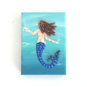 Mermaid in Sea in 3D Seashell Mosaic Wall Art, Mermaid Ariel Painting, Beach House Decor, Mermaid Lover&#39;s Gift, Ariel Wall Art, Fantasy Art