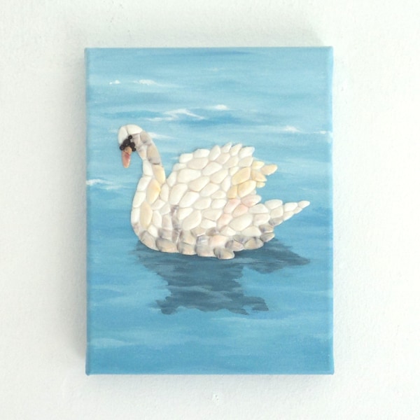 Swan in Seashell Mosaic Wall Art, 3D Swan Painting, Swan in Water Canvas Art, Swan Pebble Art, Swan Mosaic Art, Swan Home Decoration