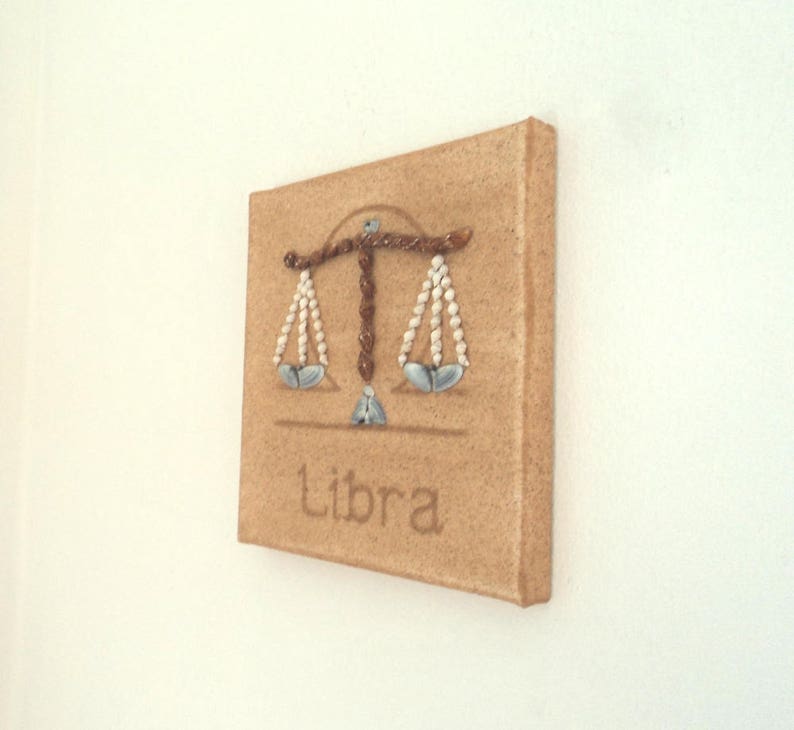Libra Star Sign Shell Libra Star Sign in Seashell Mosaic on Sand 3D Wall Art, Libra Zodiac ...