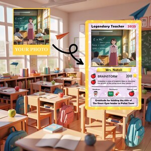 Carte de professeur Pokémon personnalisée - Cadeau photo personnalisé de professeur, hologramme de style anime, souvenir d'appréciation, carte à collectionner de professeur Pokémon