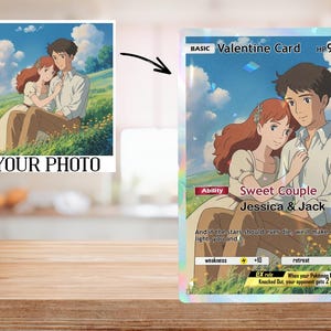Custom Anime Couple Card - Personalized Valentine Card with Names - Romantic Gift for Him Her, Studio Style Art