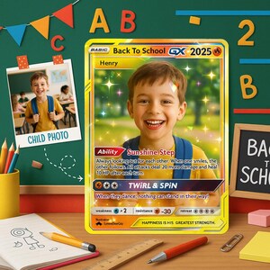 Personalized Pokemon Back to School Card – Custom Photo Anime Trainer Gift, First Day Keepsake for Kids,Back To School Pokemon Card