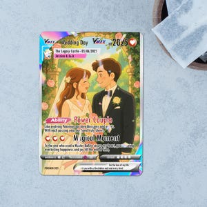 写真付きポケモン記念日カード、パーソナライズされたアニメカップルのウェディングカード、彼へのプレゼント、カスタムロマンチックカード