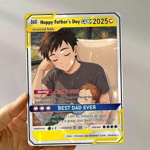 Carte Pokémon personnalisée pour la fête des pères - Carte portefeuille photo artistique personnalisée - Meilleur cadeau papa pour les enfants - Nouvelle idée cadeau papa