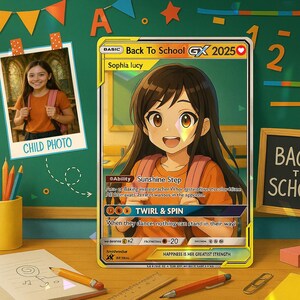 Biglietto di ritorno a scuola Pokemon personalizzato - Regalo personalizzato per il primo giorno di scuola in stile anime per bambini, simpatico biglietto per studenti per maschi o femmine.