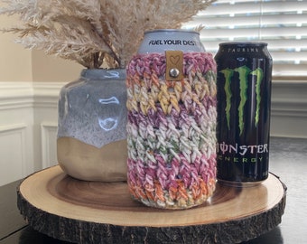 Handmade Energy Drink Cozy | Crochet Craft Beer Can Holder | Beer Sleeve | Cold Drink Insulator | 16 oz. Beverage Cozy | Boho Cozy Gifts