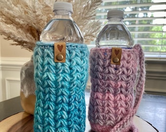 Handmade Water Bottle Cozy | Crochet Water Bottle Holder | Reusable Bottle Sleeve | Beverage Cozy with/without strap | Boho Cozy Gifts