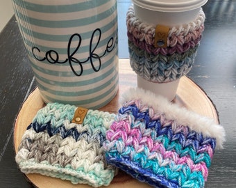 Handmade Coffee Sleeve Cozy | Crochet Coffee Cup Holder | Cold or Hot Reusable Sleeve | Beverage Cozy | Drink Cozy | Boho | Cozy Gift