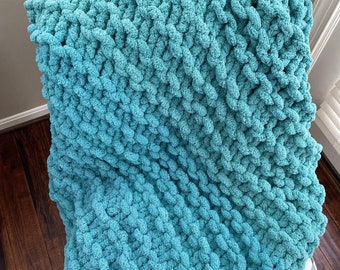Chunky Yarn Knit Garter Stitch Blanket | Lap Throw Blanket | Handmade Hand Knit | Soft Chenille | Cozy and Warm | Home Decor, Couch & Bed