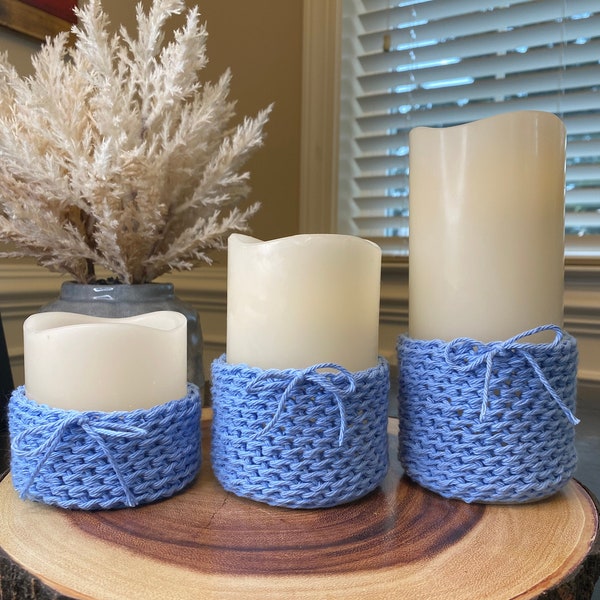 Flameless Pillar Candle Cozy | Boho Farmhouse | Crochet Candle Cozy | Pillar Candle Sleeve | Candle Cover | Handmade Home Decor | Cozy Gift