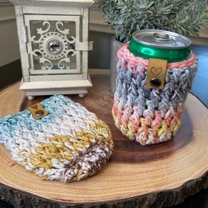 Handmade Mini Can Cozy Crochet Soda Mini Can Holder Beverage Sleeve Cold Drink Insulator Mini Beverage Cozy Boho Cozy Gifts image 1