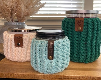 Candle Cozy | Crochet Candle Jar Cover: Different Sizes & Colors | 3 Wick Candle Holder | Handmade Candle Sleeve | Cozy Gift |Boho Farmhouse