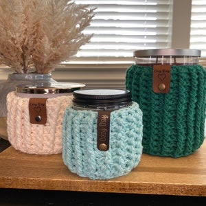 Candle Cozy | Crochet Candle Jar Cover: Different Sizes & Colors | 3 Wick Candle Holder | Handmade Candle Sleeve | Cozy Gift |Boho Farmhouse