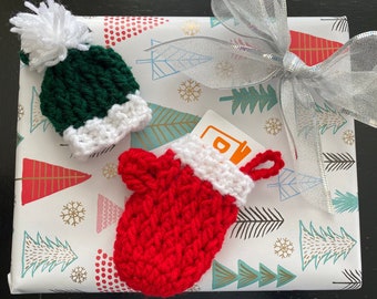 Mini Crocheted Beanies and Mittens | Handmade Ornament | Gift Card Holder | Gift Topper | Treat Bag | Cute Gift for Teachers, Friends