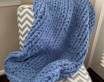 Chunky Yarn Knit Blanket | Fluffy Lap Throw Blanket | Handmade Hand Knit | Super Soft Chenille | Cozy and Warm | Home Decor | Couch & Bed