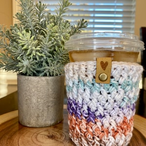 Handmade Cold Drink Cozy Crochet Iced Coffee Holder Cold Brew Reusable Sleeve Beverage Cozy Boho Gifts image 4