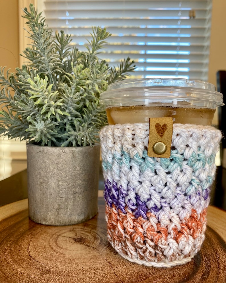 Handmade Cold Drink Cozy Crochet Iced Coffee Holder Cold Brew Reusable Sleeve Beverage Cozy Boho Gifts image 4
