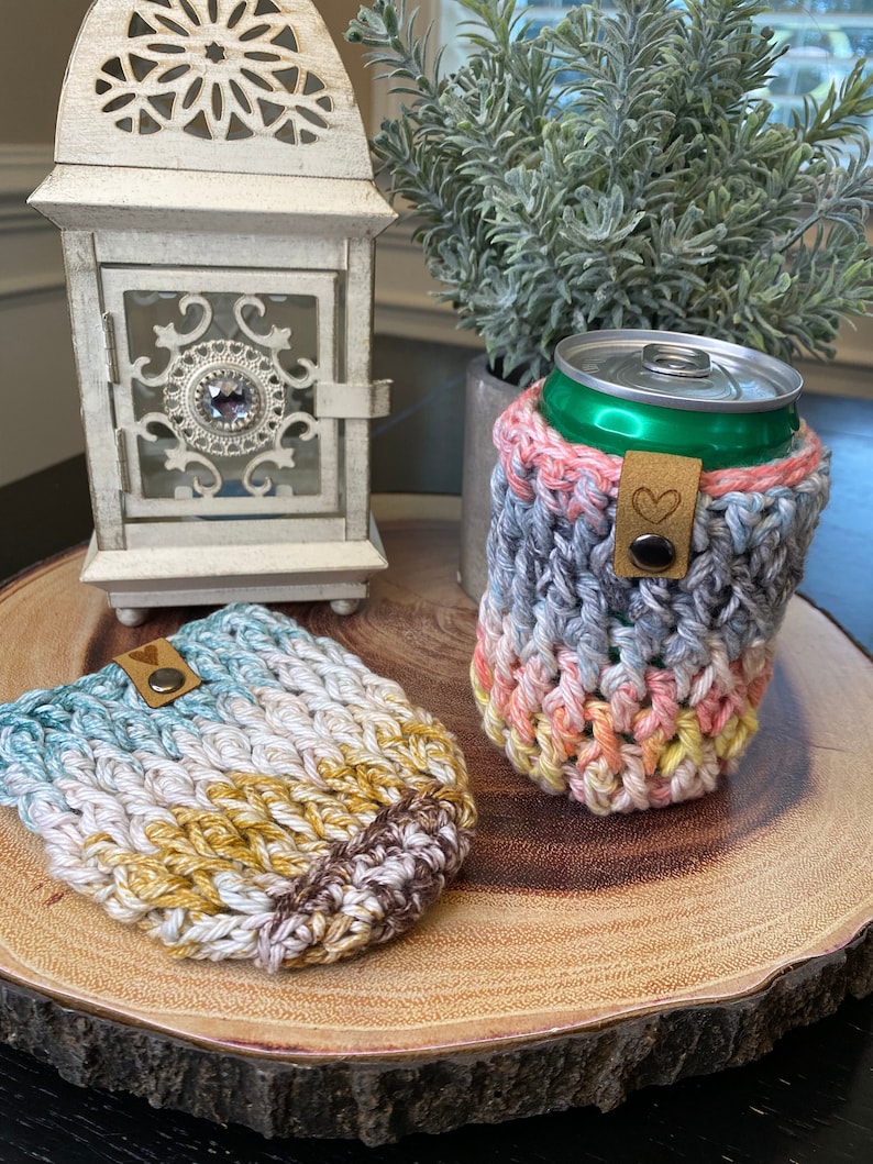 Handmade Mini Can Cozy Crochet Soda Mini Can Holder Beverage Sleeve Cold Drink Insulator Mini Beverage Cozy Boho Cozy Gifts image 1