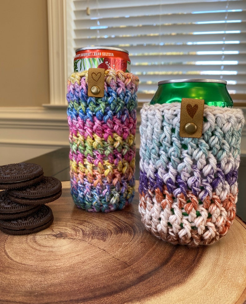 Handmade Can Cozy Crochet Soda Can Holder Beer Sleeve Cold Drink Insulator Beverage Cozy Boho Cozy Gifts image 3