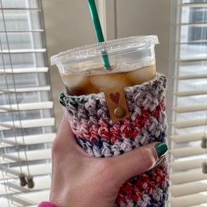 Handmade Cold Drink Cozy Crochet Iced Coffee Holder Cold Brew Reusable Sleeve Beverage Cozy Boho Gifts image 2