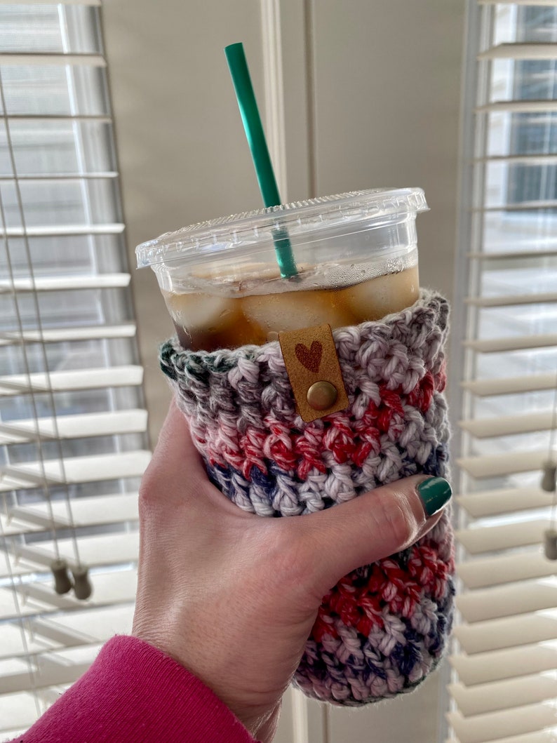 Handmade Cold Drink Cozy Crochet Iced Coffee Holder Cold Brew Reusable Sleeve Beverage Cozy Boho Gifts image 2
