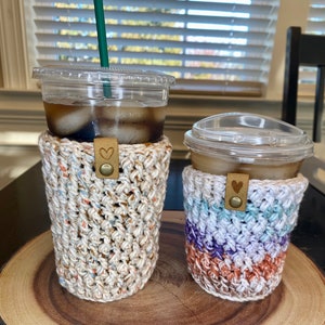 Handmade Cold Drink Cozy Crochet Iced Coffee Holder Cold Brew Reusable Sleeve Beverage Cozy Boho Gifts image 5