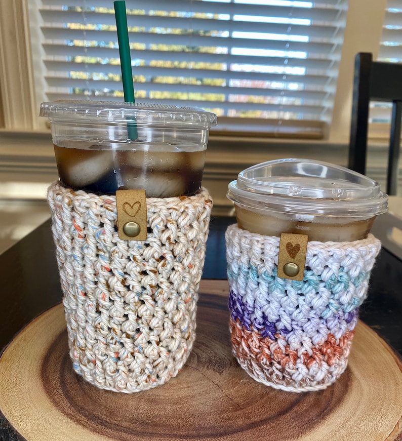 Handmade Cold Drink Cozy Crochet Iced Coffee Holder Cold Brew Reusable Sleeve Beverage Cozy Boho Gifts image 5